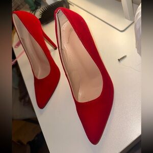 Elegant Red Suede Stiletto High Heels Pumps Pointed Toe Size 6